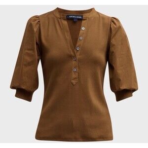 Veronica Beard Women’s Coralee Puff Sleeve Henley Top $198 NWT Color : Ochre